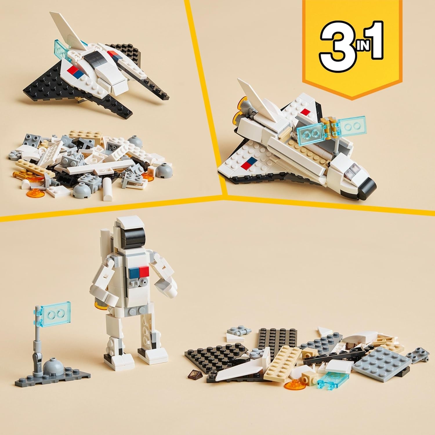 3 in 1 Space Shuttle to Astronaut Figure to Spaceship Lego®