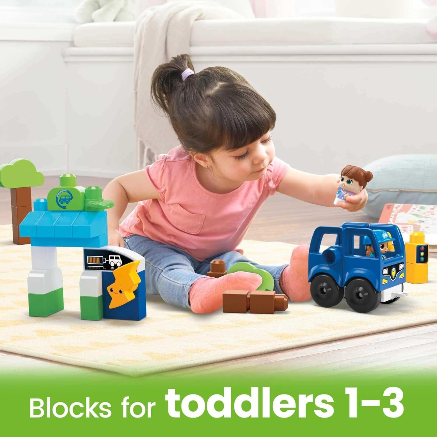 Fisher-Price Toddler Building Blocks, Green Town Charge & Go Bus