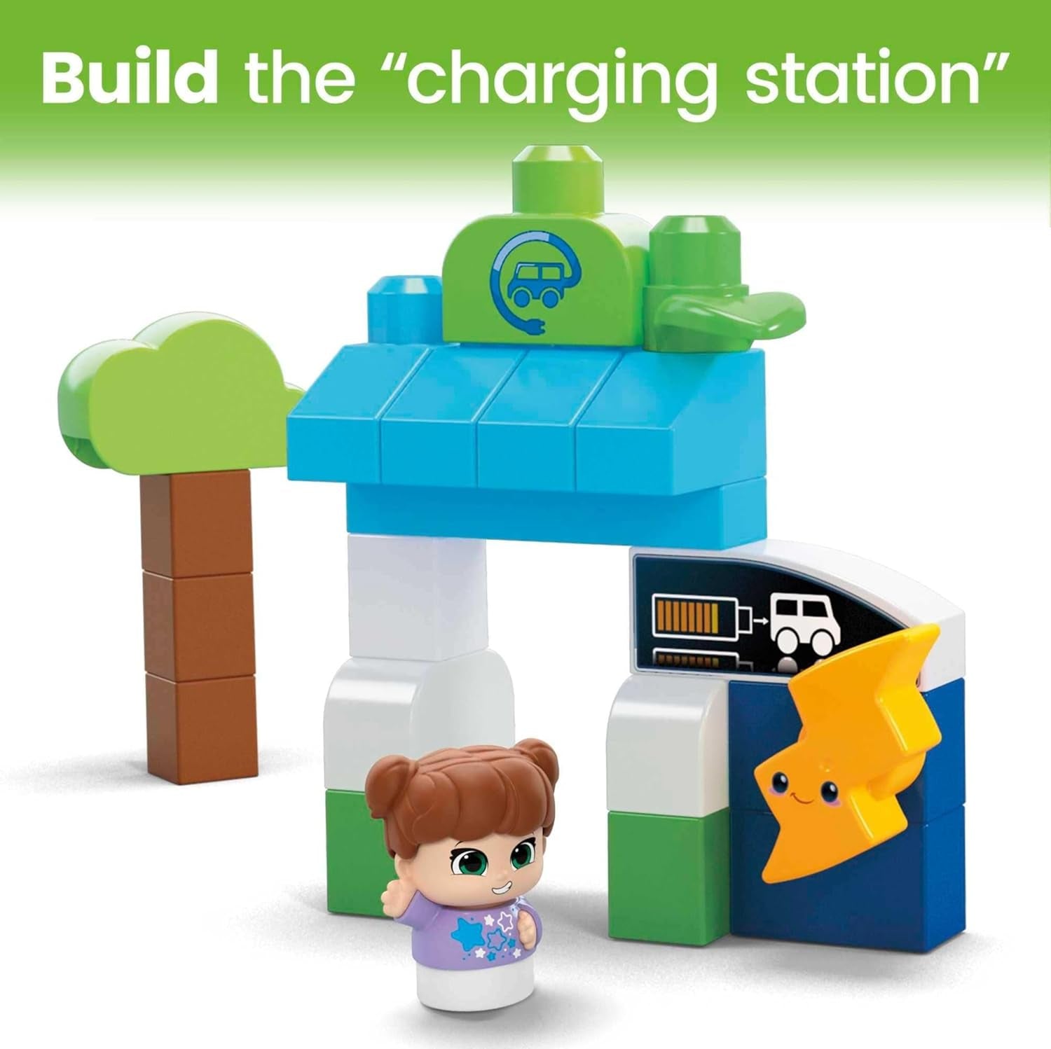 Fisher-Price Toddler Building Blocks, Green Town Charge & Go Bus
