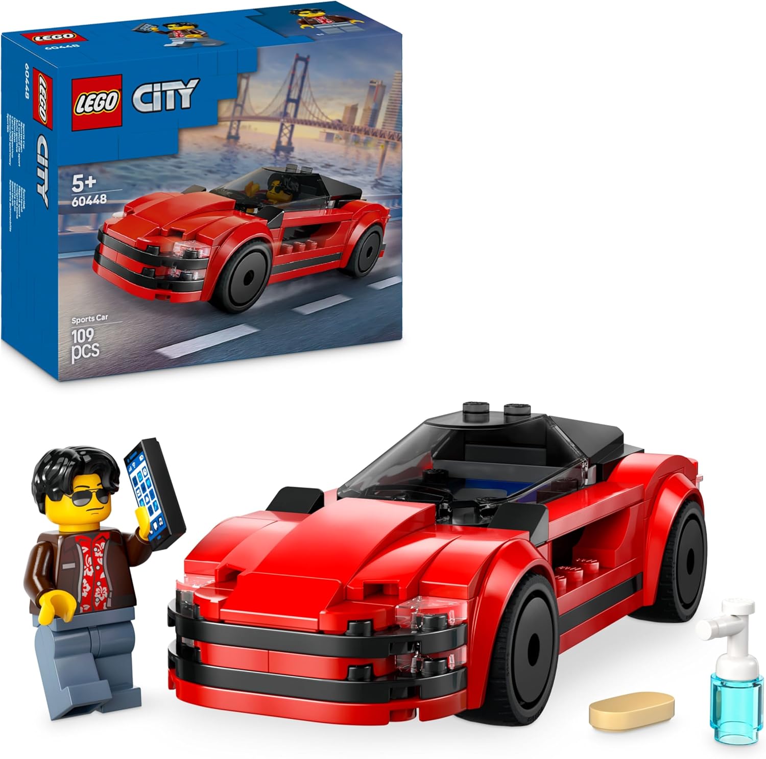 City Red Sports Car Toy - Race Car Toys for 5+ Year Old Boys & Girls - Educational Gifts for Birthdays & Holidays - Includes a Driver Minifigure & Accessories - 60448